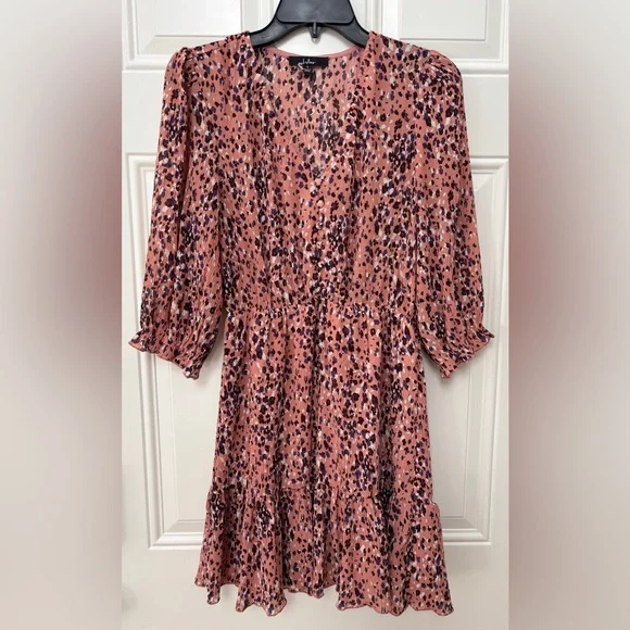 Lulus Size Small Dusty Rose Mauve Multi Print Mini Dress Half Sleeve V-Neck - Picture 1 of 8